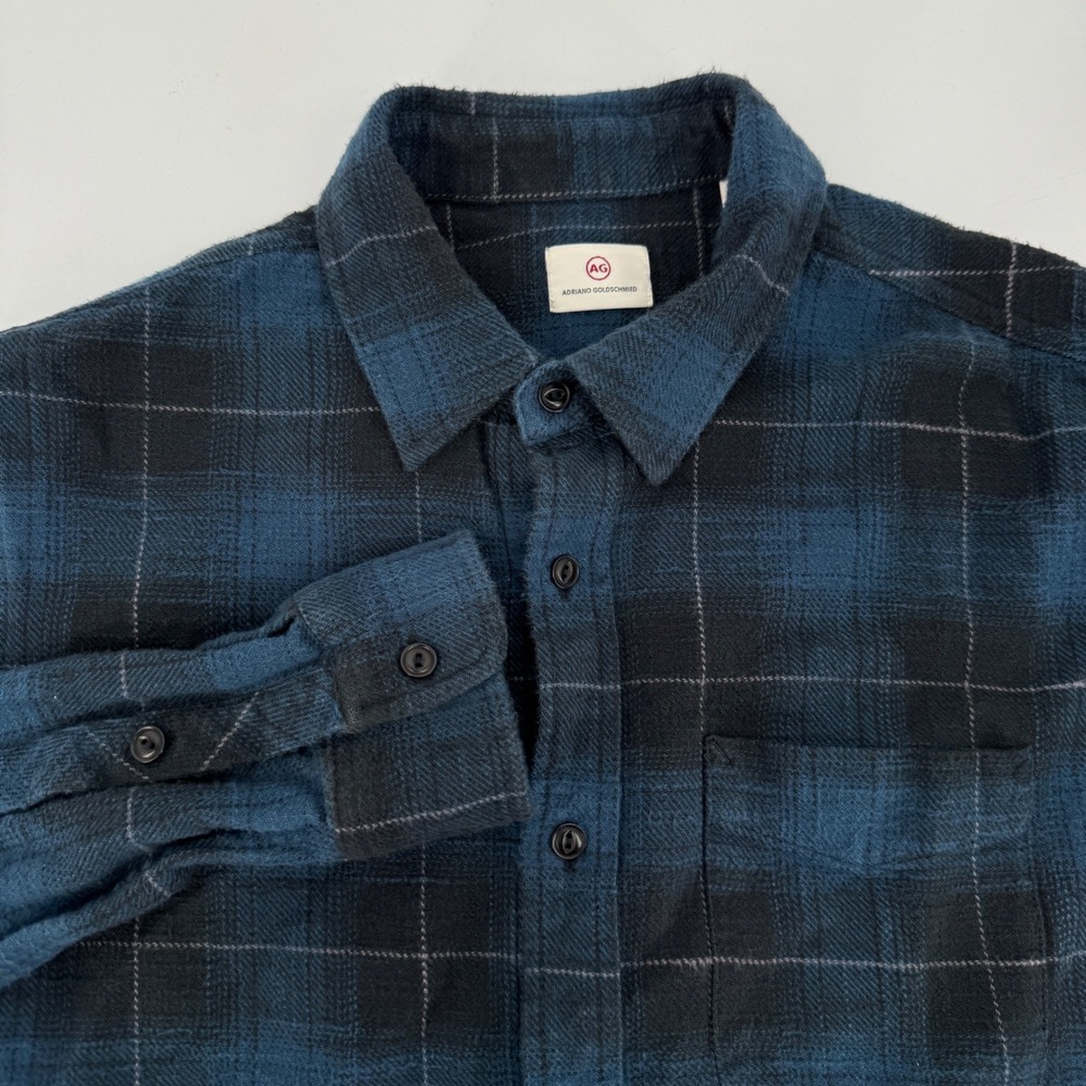 AG Adriano Goldschmied Mens Blue Black Plaid Flannel Button Down Shirt S BKDA